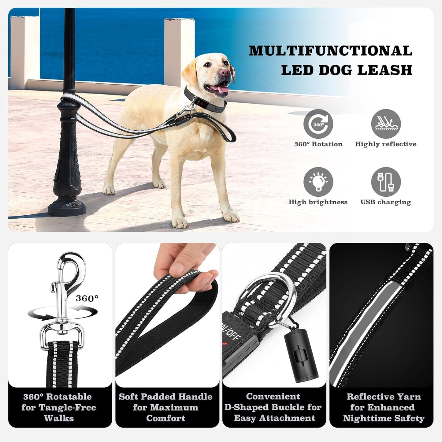 Rechargeable LED Pet Leash with 7 Lighting Modes