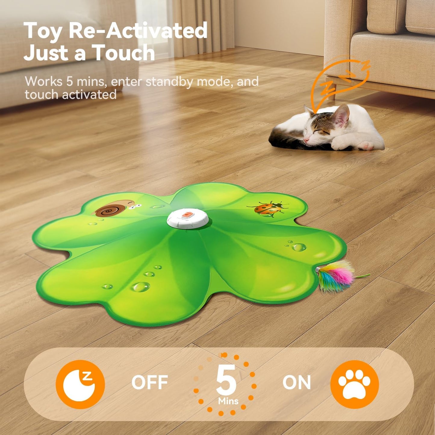 Interactive Cat Toy with Movable LED Red Dot and Concealed Feathers - Rechargeable Exercise Toy for Indoor Cats and Bored Adult Cats