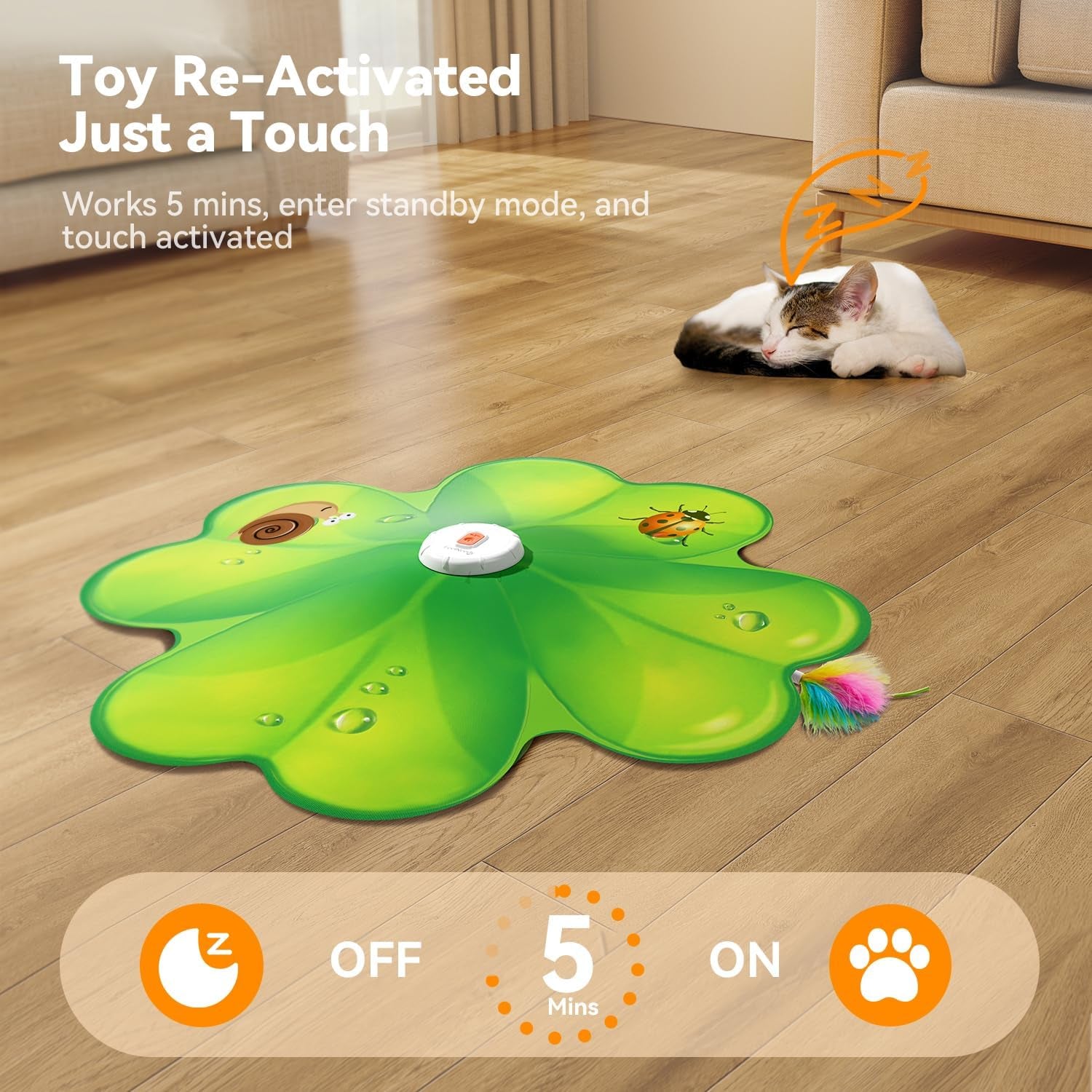 Interactive Cat Toy with Movable LED Red Dot and Concealed Feathers - Rechargeable Exercise Toy for Indoor Cats and Bored Adult Cats