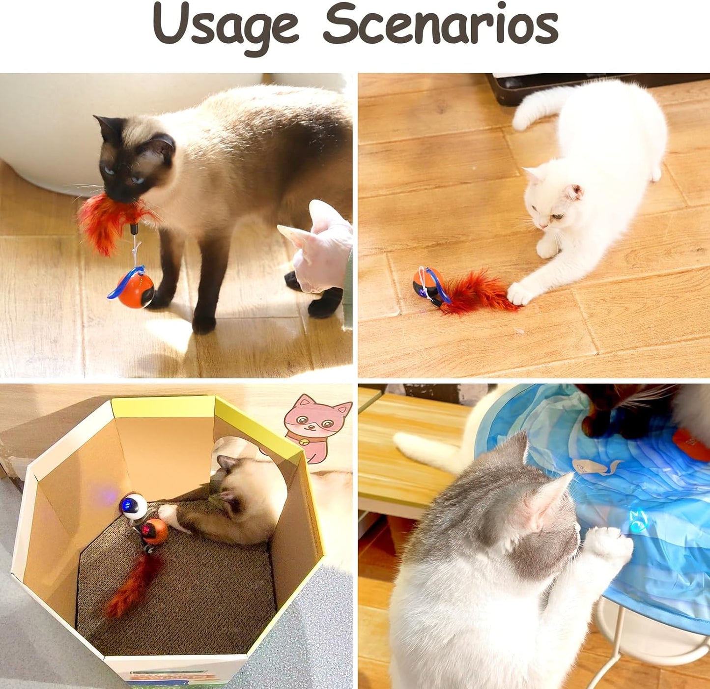 Interactive Cat Ball Toy Set - Automatic Rolling Chase Ball with Fluffy Tail and Small Mouse, Rechargeable (White)
