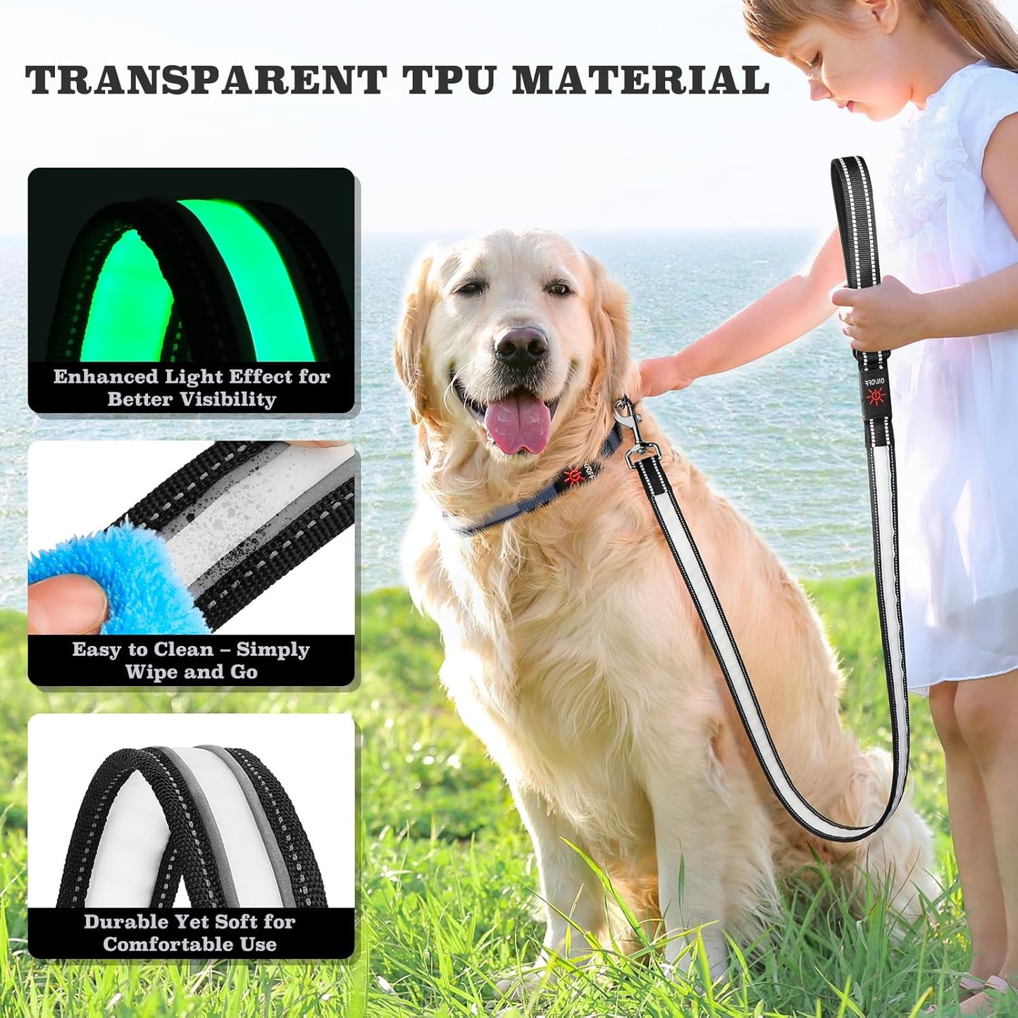 Rechargeable LED Pet Leash with 7 Lighting Modes