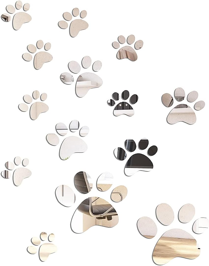 14 Pieces Paw Mirror Wall Stickers