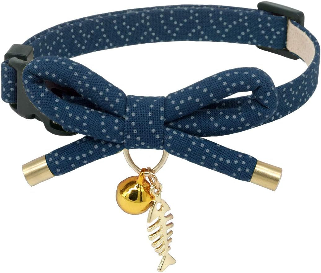 Stylish Cat Collar with Bell & Fish Bone Charm