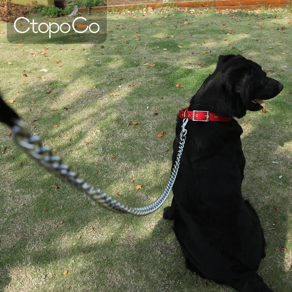 Anti-Bite Metal Dog Leash with PU Leather Handle