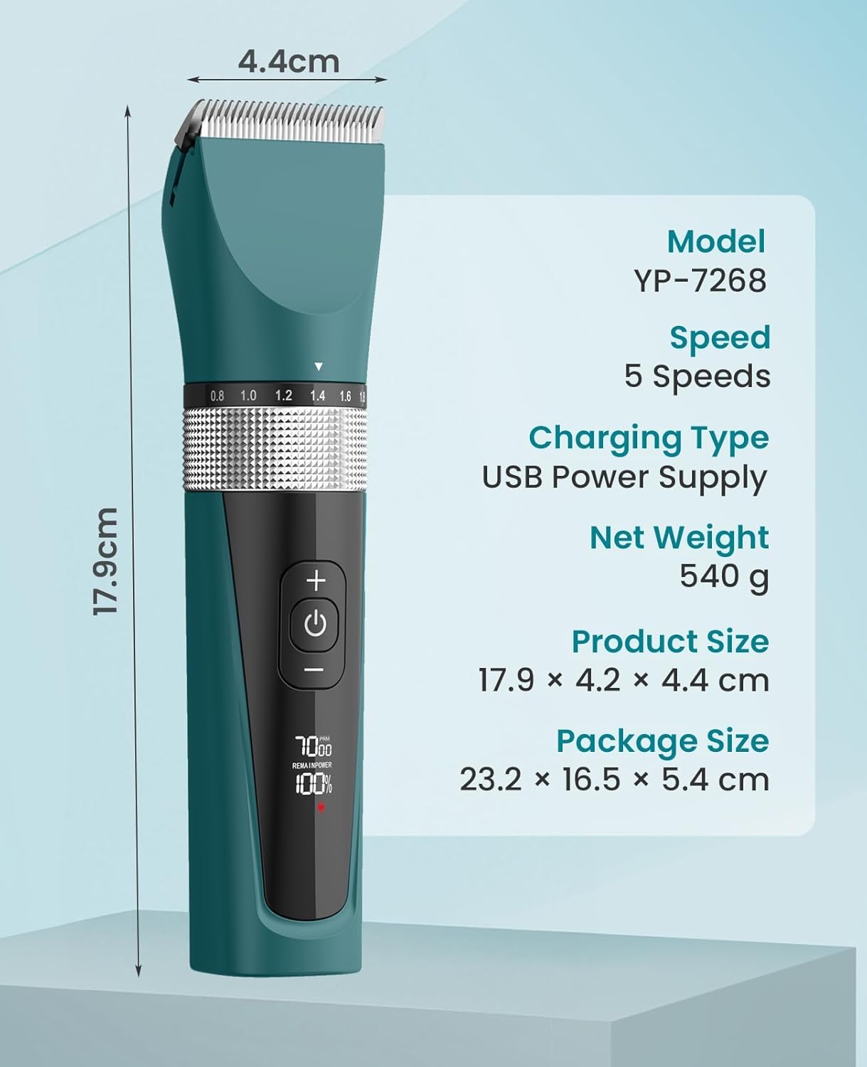 Professional Cat and Dog Grooming Clippers for Matted Fur, 5-Speed Cordless and Quiet, IPX6 Waterproof Trimmer for Long-Haired Pets