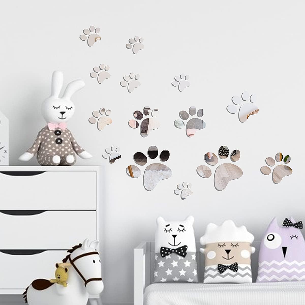 14 Pieces Paw Mirror Wall Stickers