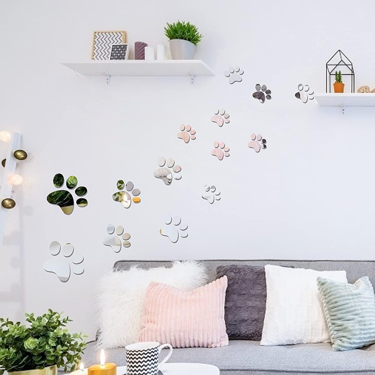 14 Pieces Paw Mirror Wall Stickers