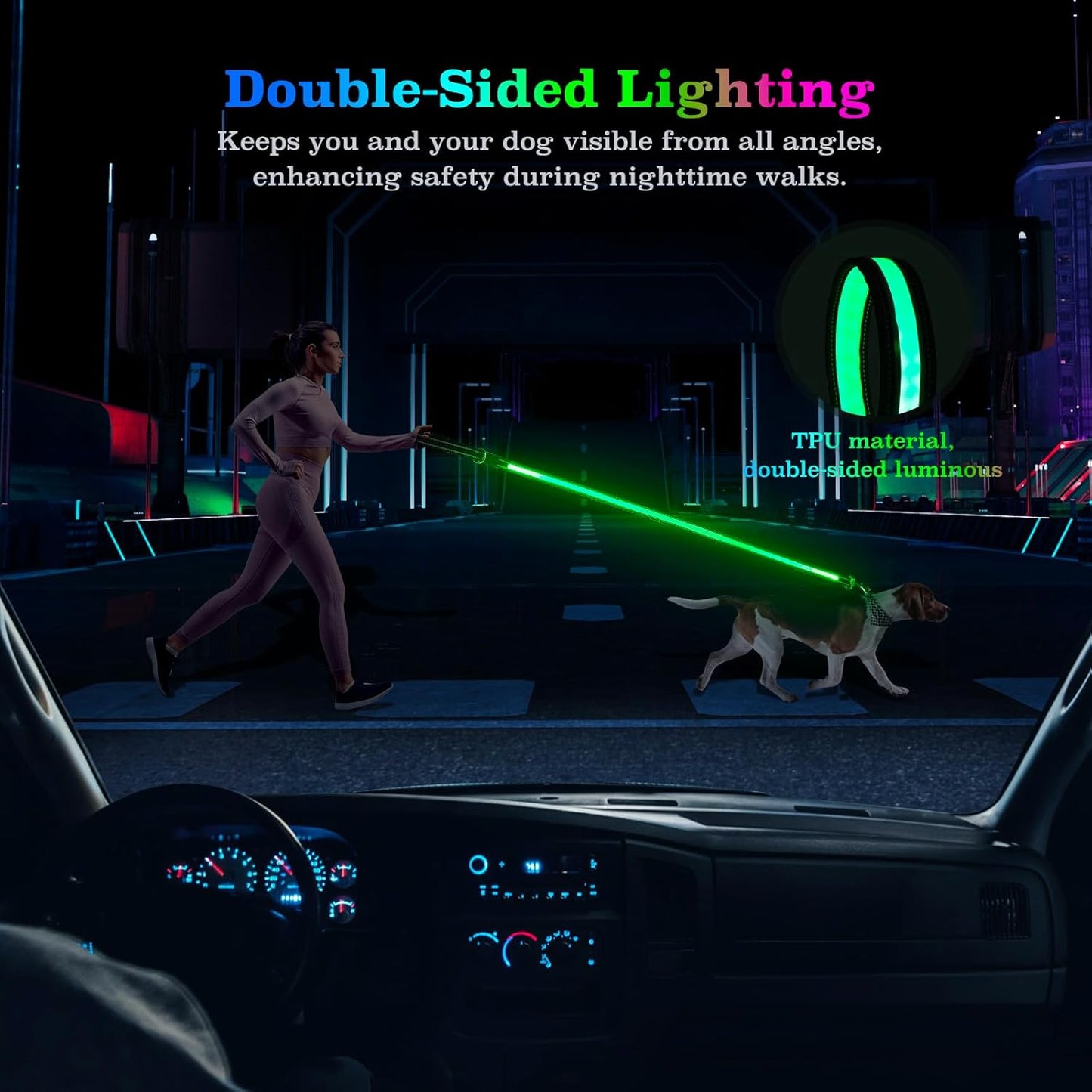 Rechargeable LED Pet Leash with 7 Lighting Modes