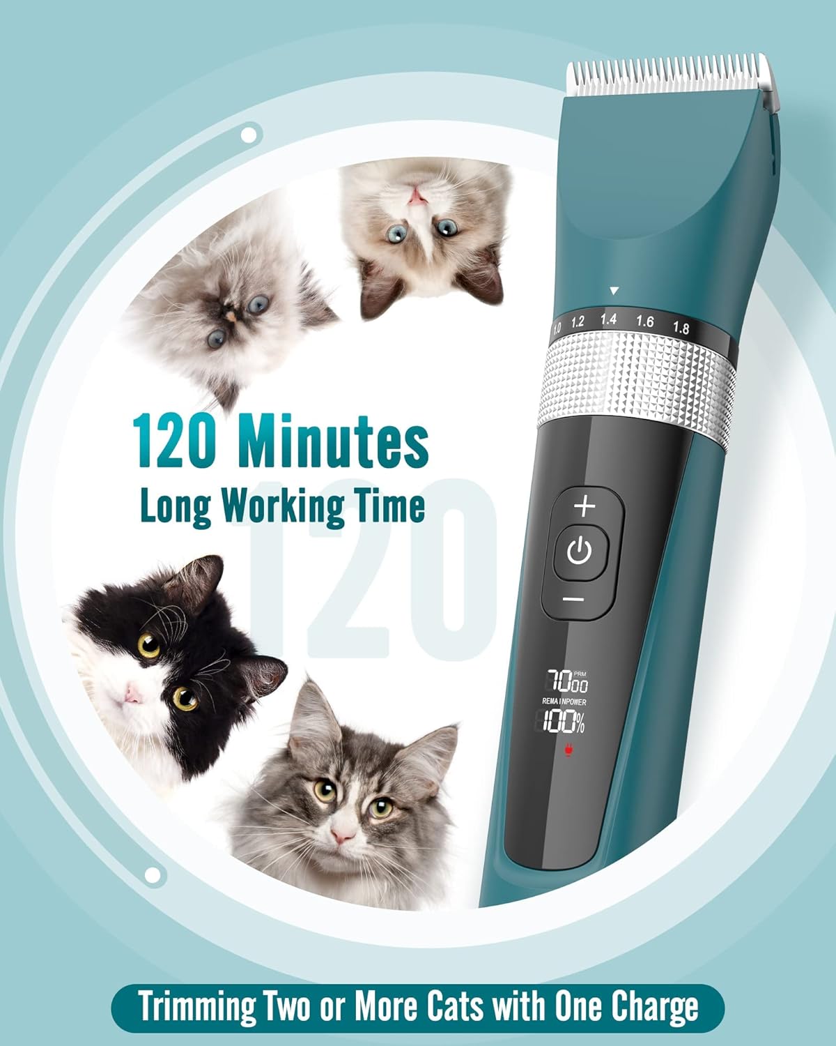 Professional Cat and Dog Grooming Clippers for Matted Fur, 5-Speed Cordless and Quiet, IPX6 Waterproof Trimmer for Long-Haired Pets
