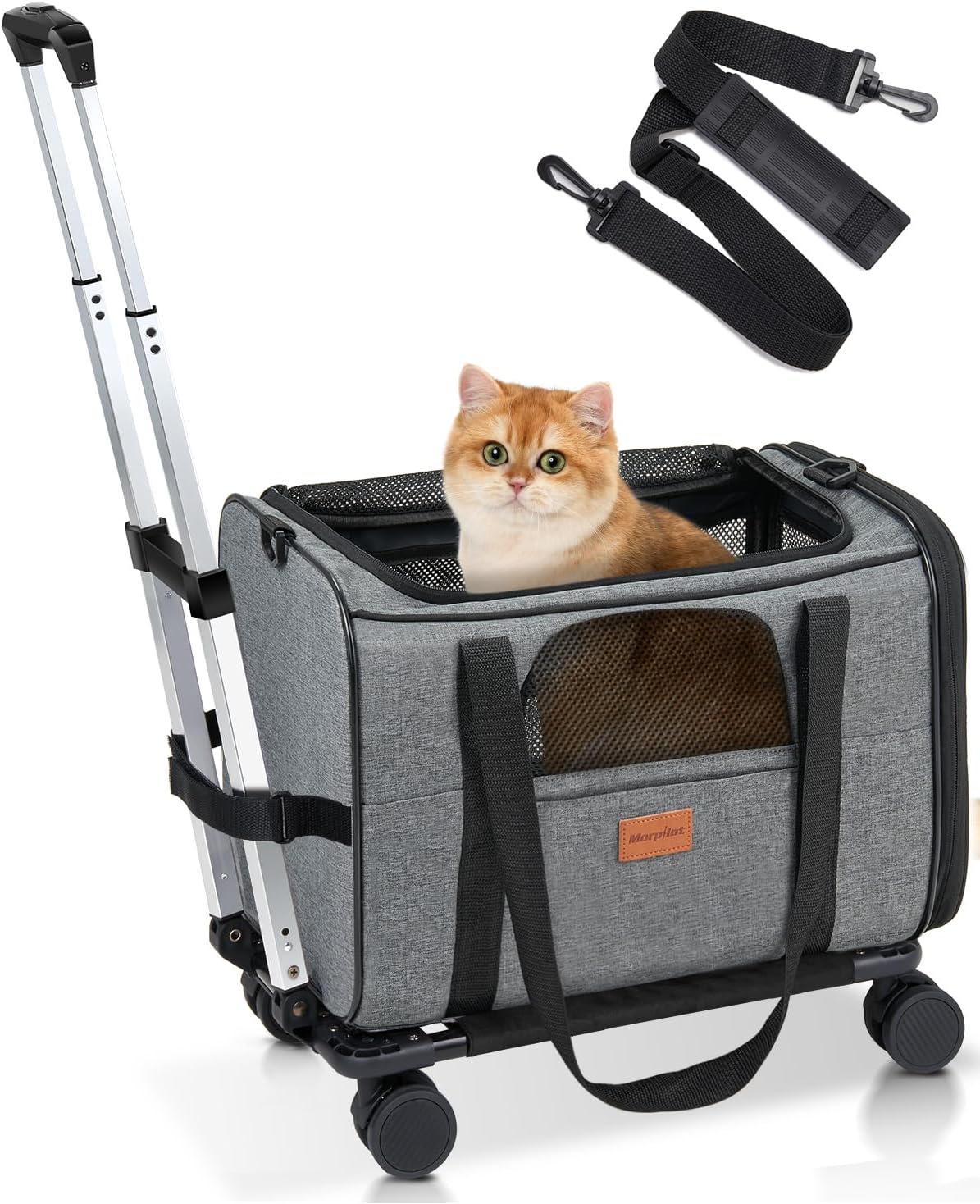 Portable Pet Carrier Bag, Top Opening, Removable Mat and Breathable Mesh, Foldable Transport Carrier for Dogs and Cats, with Shoulder Strap and Pet Bowl, Grey
