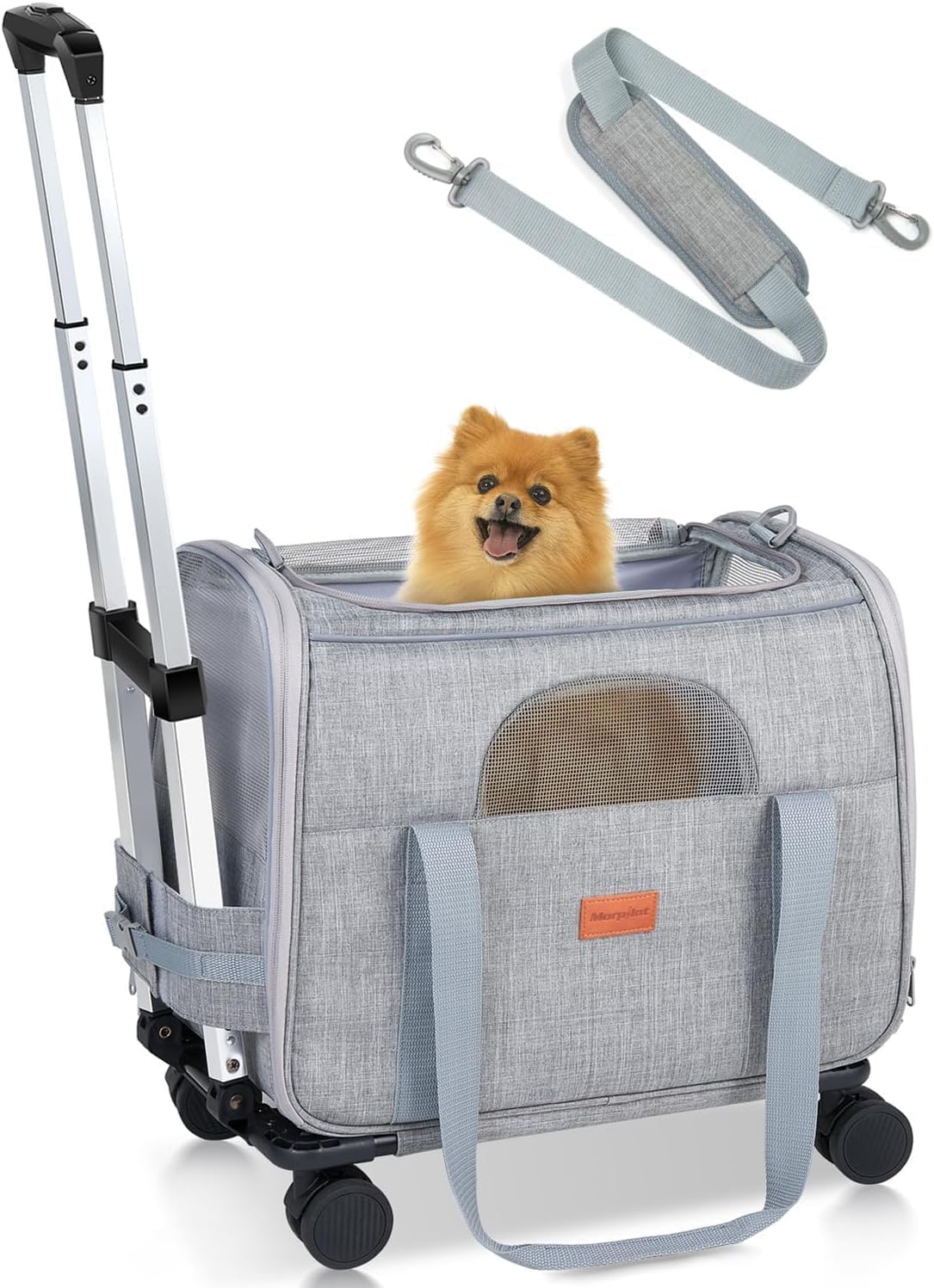 Portable Pet Carrier Bag, Top Opening, Removable Mat and Breathable Mesh, Foldable Transport Carrier for Dogs and Cats, with Shoulder Strap and Pet Bowl, Grey