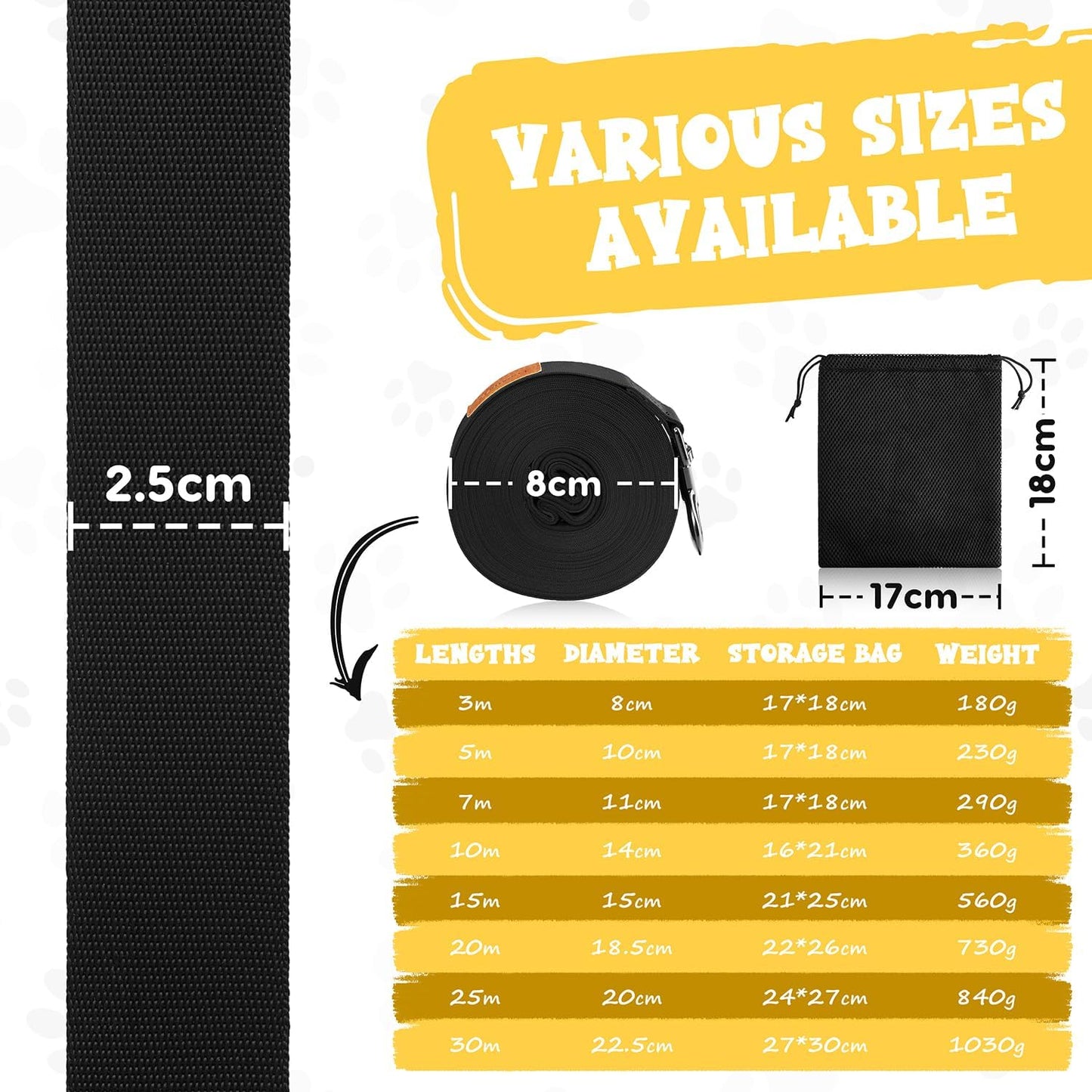 Dog Training Lead with Padded Handle & Storage Bag