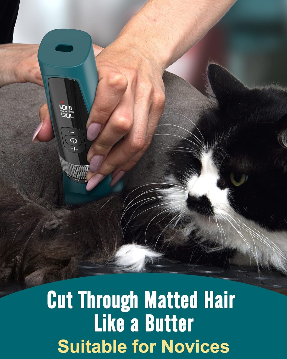 Professional Cat and Dog Grooming Clippers for Matted Fur, 5-Speed Cordless and Quiet, IPX6 Waterproof Trimmer for Long-Haired Pets