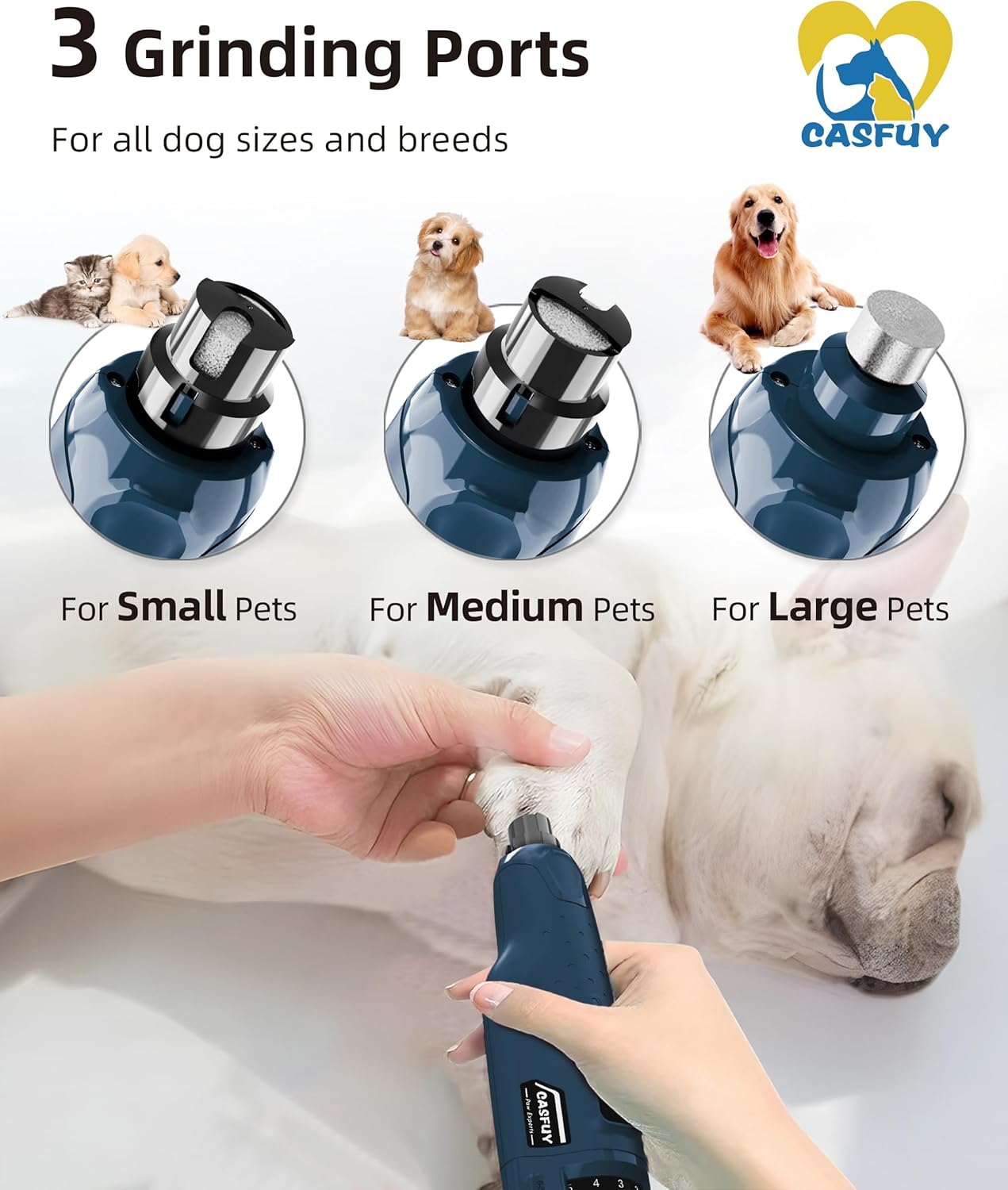 Professional Quiet Dog Nail Grinder - 6-Speed Rechargeable Electric Trimmer with 2 LED Lights and Dust Cap for Large, Medium, and Small Dogs/Cats