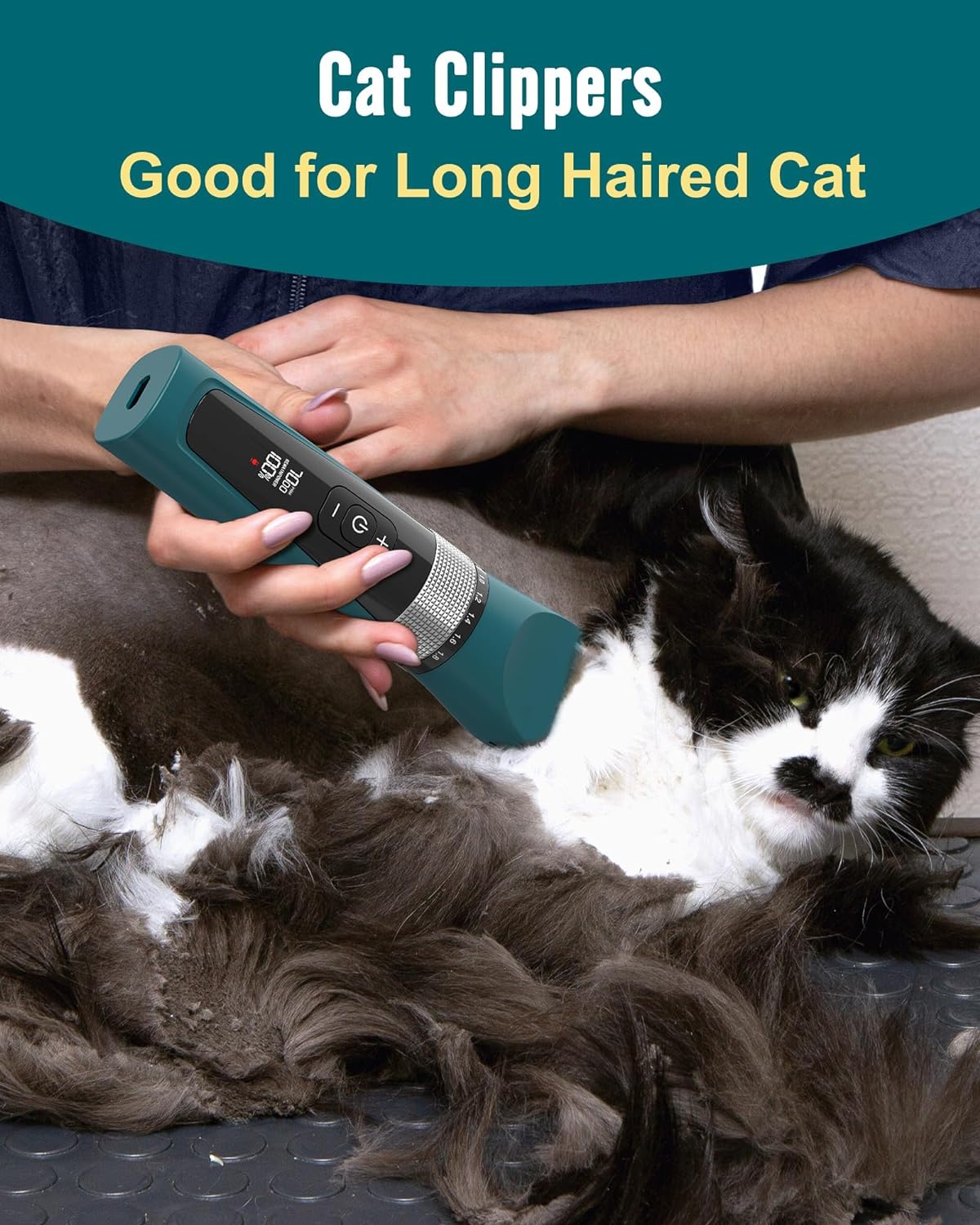 Professional Cat and Dog Grooming Clippers for Matted Fur, 5-Speed Cordless and Quiet, IPX6 Waterproof Trimmer for Long-Haired Pets