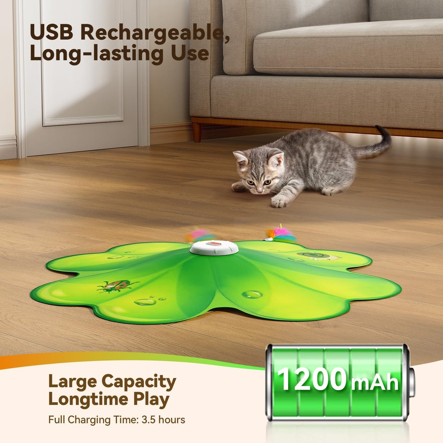 Interactive Cat Toy with Movable LED Red Dot and Concealed Feathers - Rechargeable Exercise Toy for Indoor Cats and Bored Adult Cats