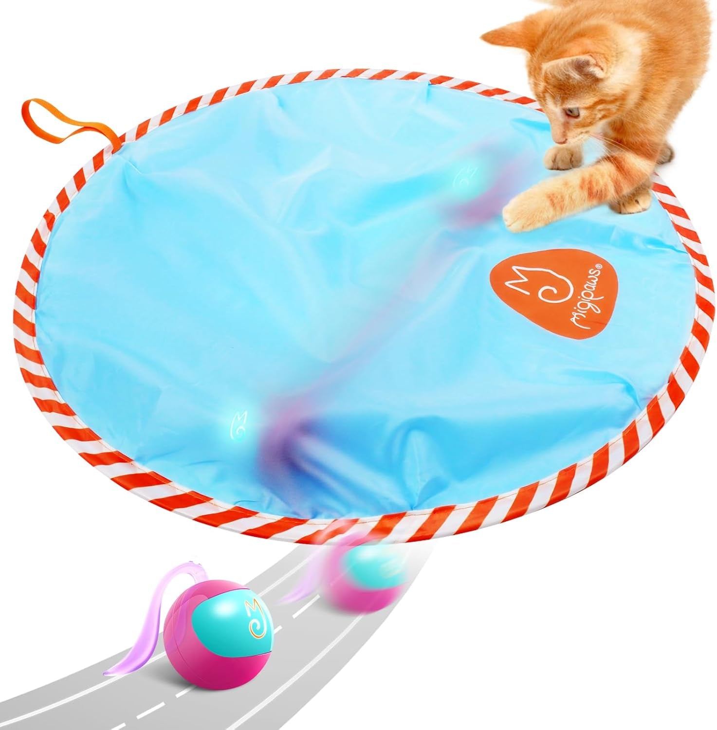 Interactive Cat Ball Toy Set - Automatic Rolling Chase Ball with Fluffy Tail and Small Mouse, Rechargeable (White)
