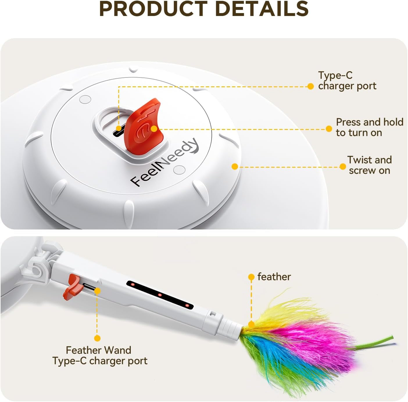 Interactive Cat Toy with Movable LED Red Dot and Concealed Feathers - Rechargeable Exercise Toy for Indoor Cats and Bored Adult Cats