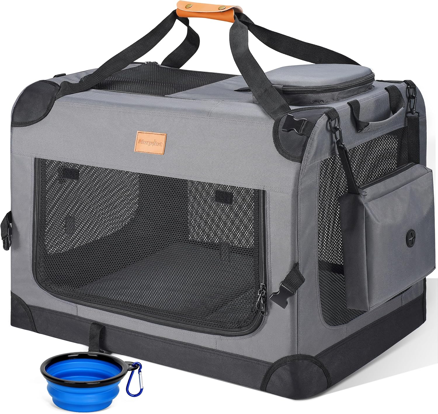 Portable Pet Carrier Bag, Top Opening, Removable Mat and Breathable Mesh, Foldable Transport Carrier for Dogs and Cats, with Shoulder Strap and Pet Bowl, Grey