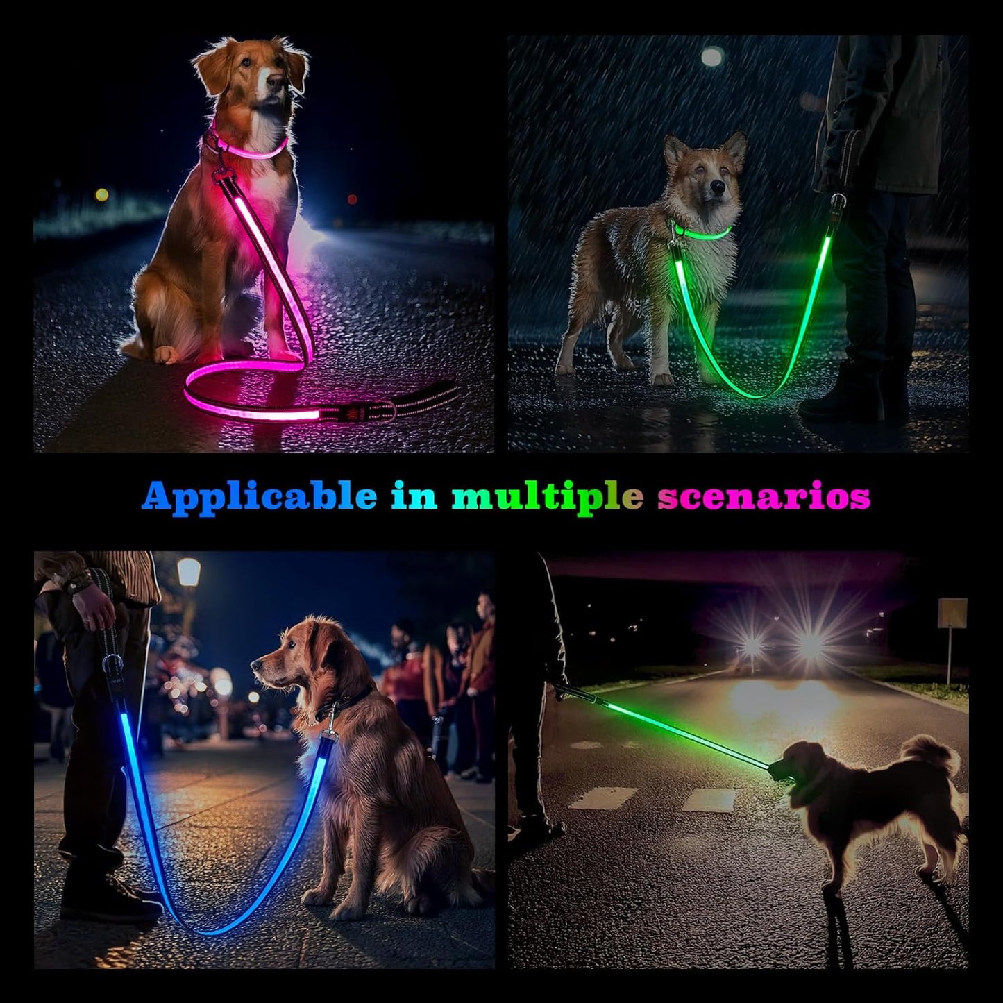 Rechargeable LED Pet Leash with 7 Lighting Modes