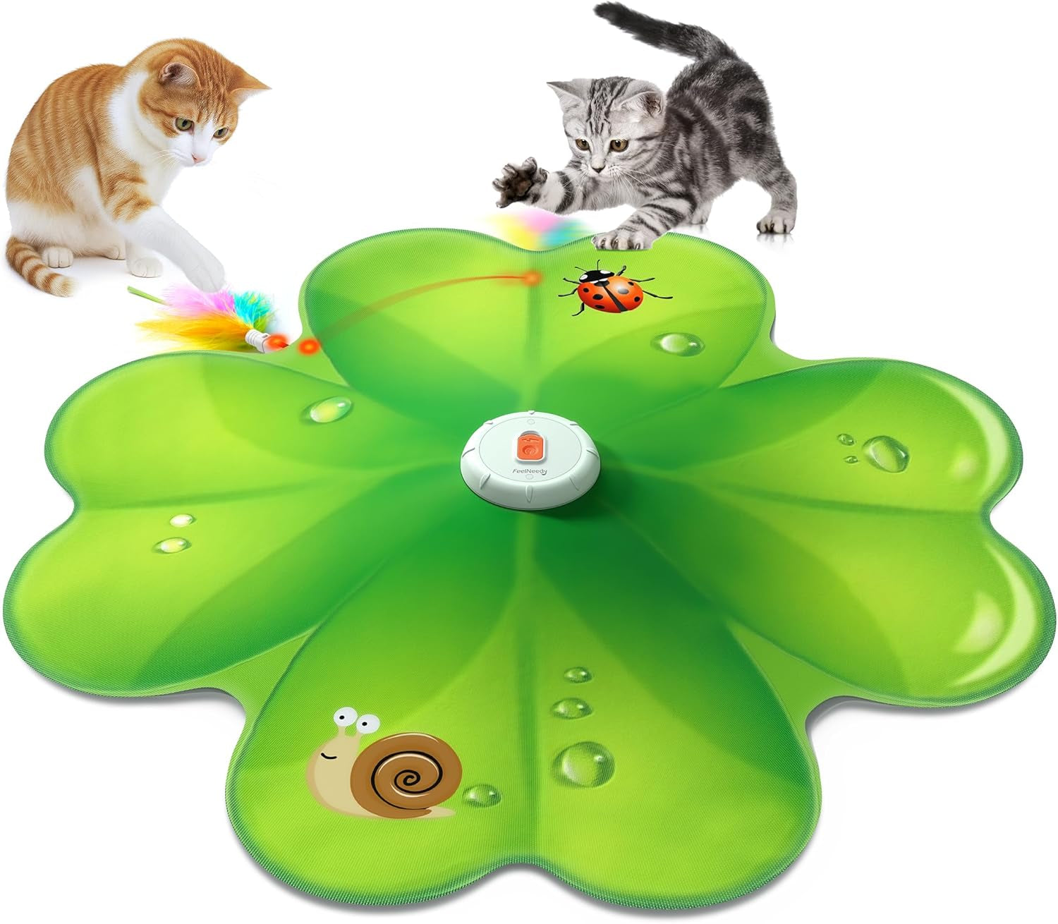 Interactive Cat Toy with Movable LED Red Dot and Concealed Feathers - Rechargeable Exercise Toy for Indoor Cats and Bored Adult Cats