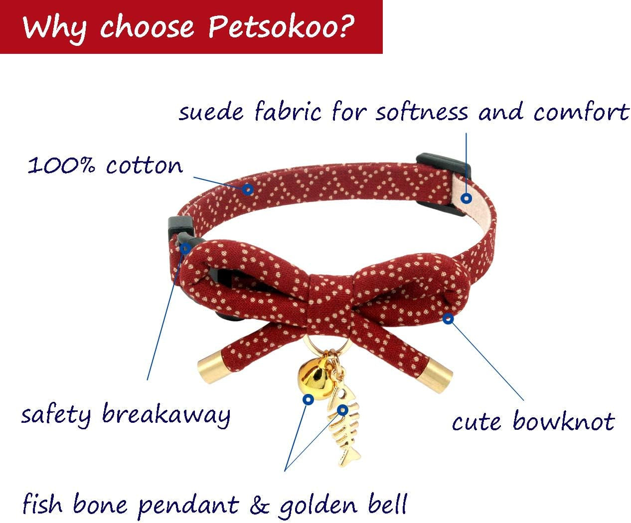 Stylish Cat Collar with Bell & Fish Bone Charm