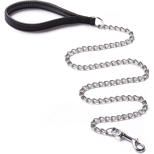 Anti-Bite Metal Dog Leash with PU Leather Handle