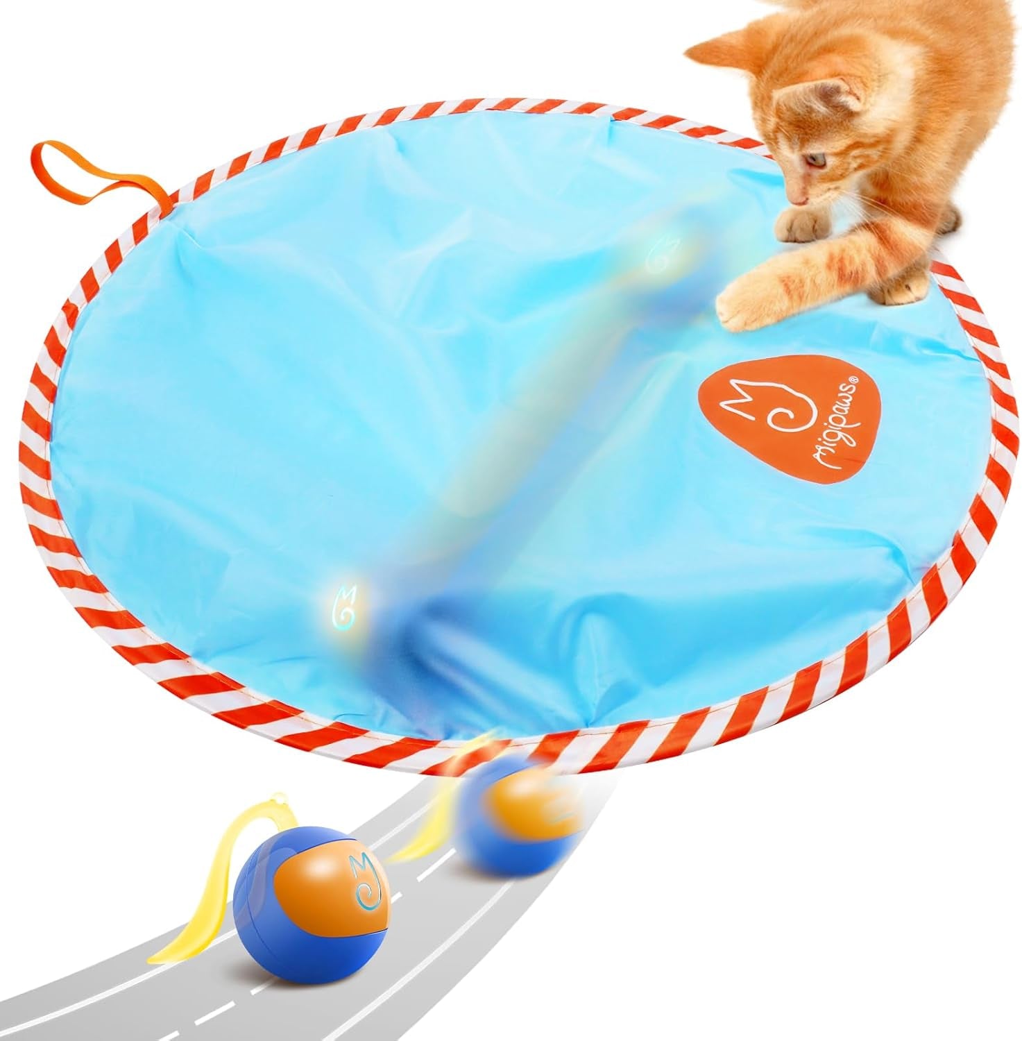 Interactive Cat Ball Toy Set - Automatic Rolling Chase Ball with Fluffy Tail and Small Mouse, Rechargeable (White)