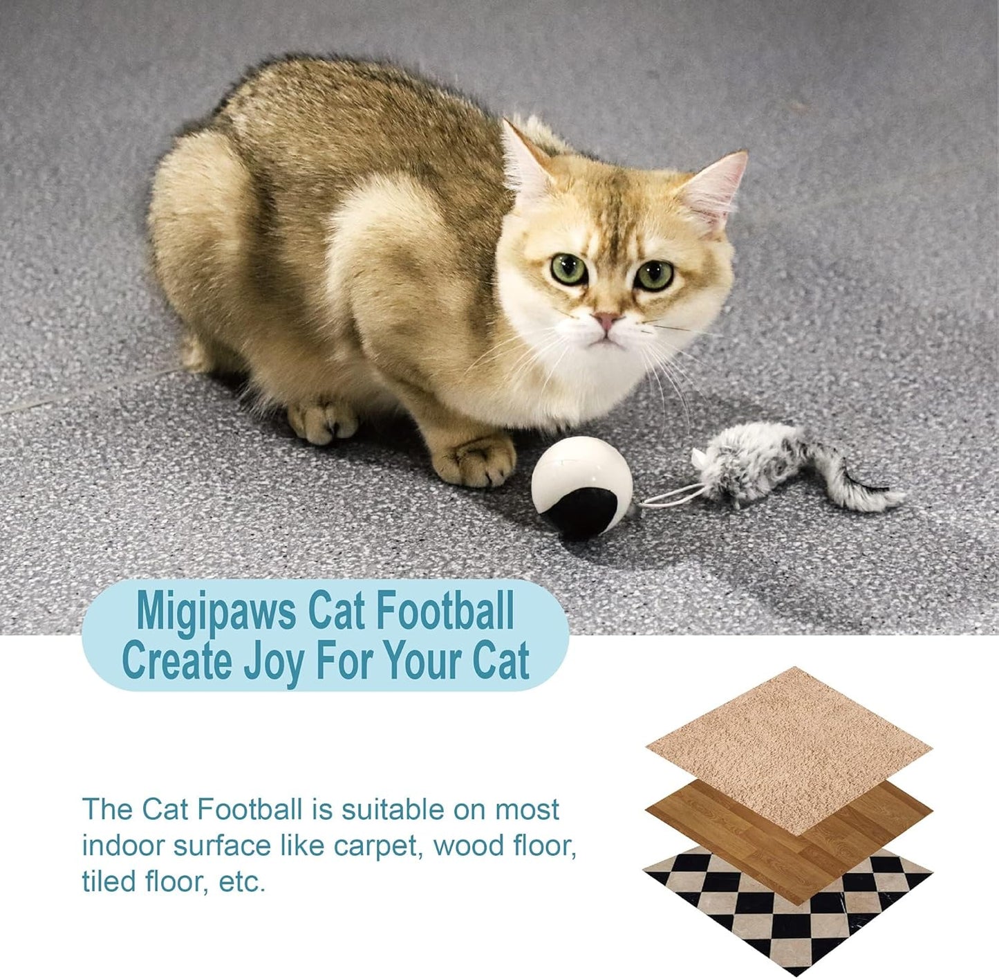 Interactive Cat Ball Toy Set - Automatic Rolling Chase Ball with Fluffy Tail and Small Mouse, Rechargeable (White)