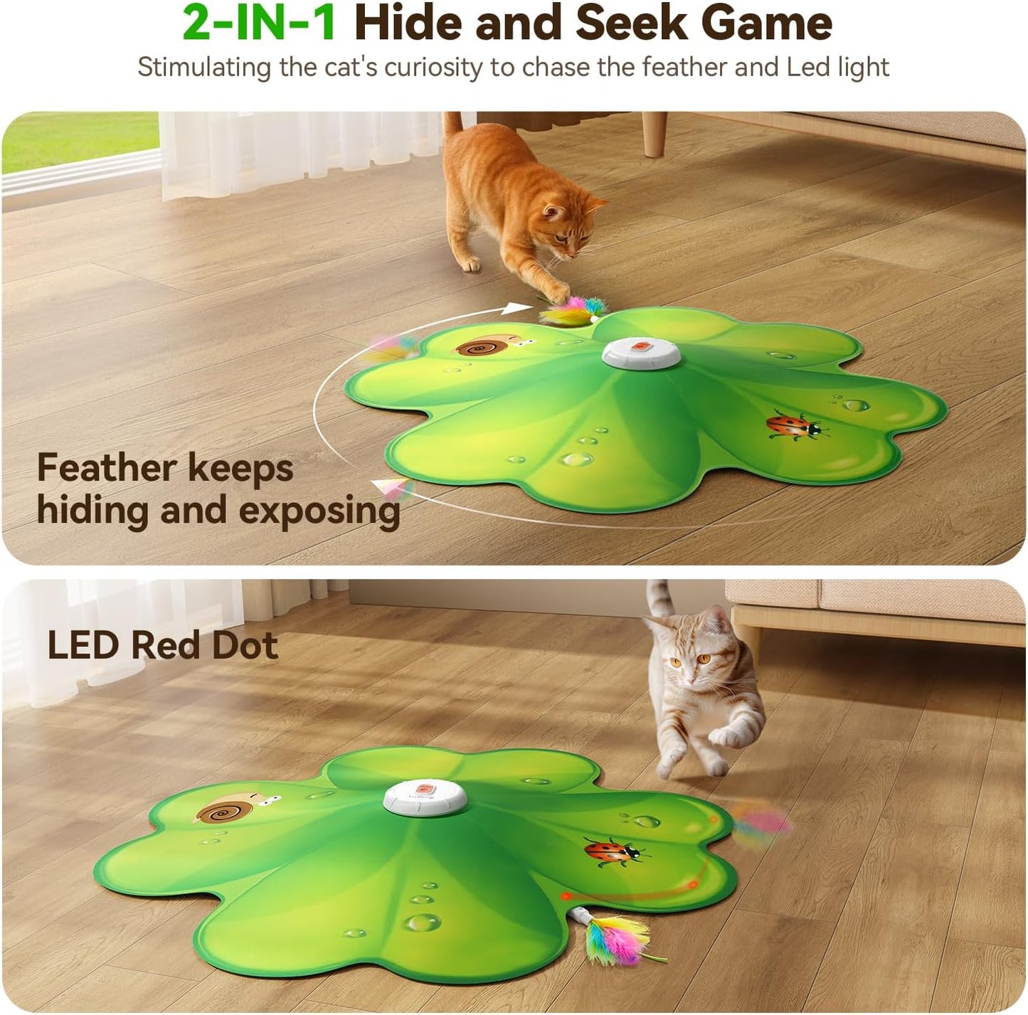 Interactive Cat Toy with Movable LED Red Dot and Concealed Feathers - Rechargeable Exercise Toy for Indoor Cats and Bored Adult Cats