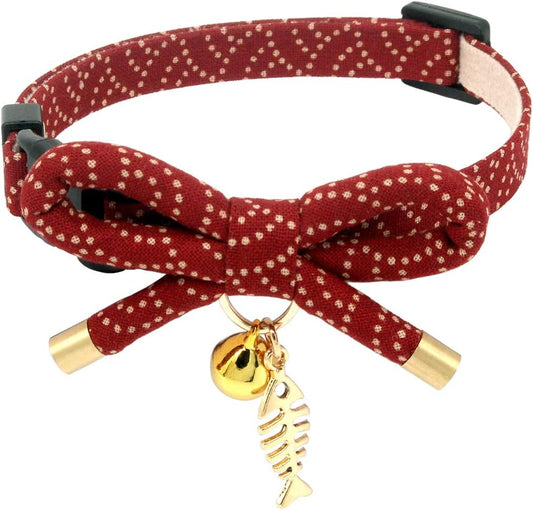 Stylish Cat Collar with Bell & Fish Bone Charm