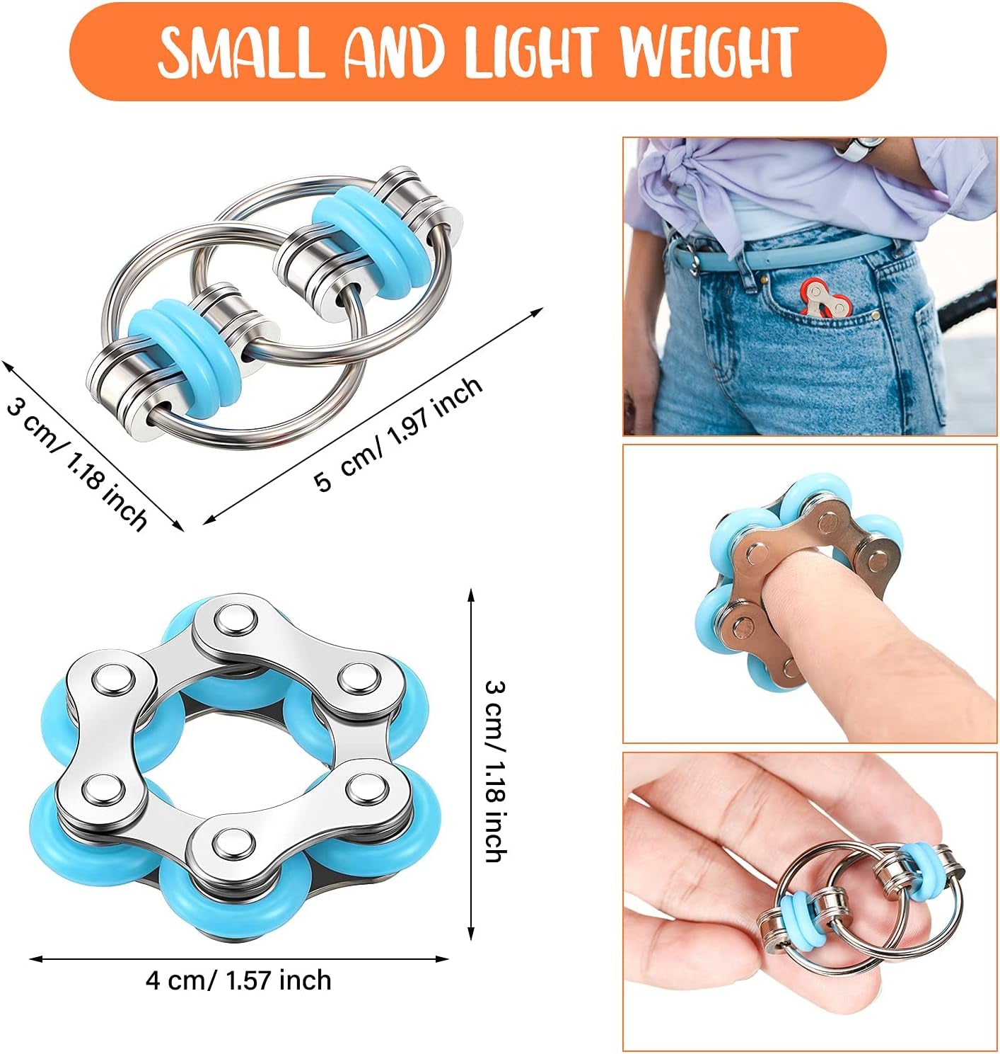 4 Pcs Fidget Toy Set Flippy Roller Chain, Six Roller Fidget Stress Reducer Bike Chain Toys Gift for Adults in Learning ADHD, Add, Autism, Anxiety Relief(Red, Blue)