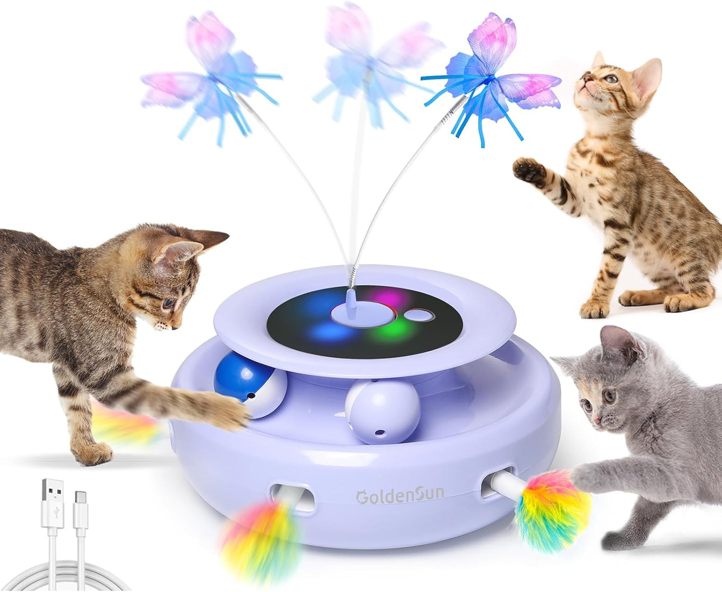 Rechargeable 3-in-1 Interactive Feather Teaser