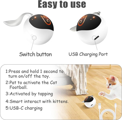 Interactive Cat Ball Toy Set - Automatic Rolling Chase Ball with Fluffy Tail and Small Mouse, Rechargeable (White)