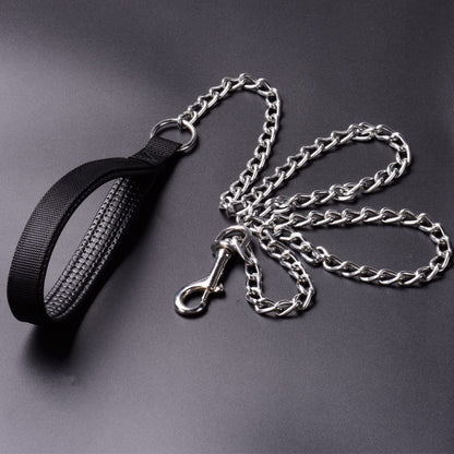 Anti-Bite Metal Dog Leash with PU Leather Handle