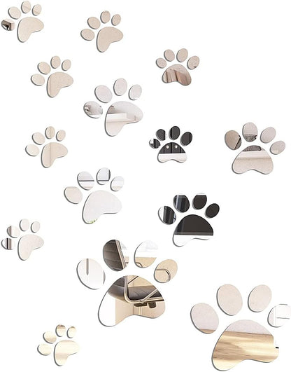 14 Pieces Paw Mirror Wall Stickers