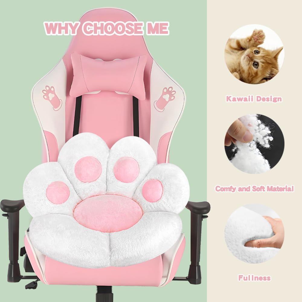 Cat Paw Cushion Comfy Kawaii Chair Plush Cushions Shape Lazy Pillow for Gamer Chair 28"X 24" Cozy Floor Cute Seat Kawaii for Girl Worker Gift, Dining Room Bedroom Decorate White