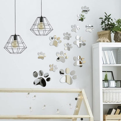 14 Pieces Paw Mirror Wall Stickers