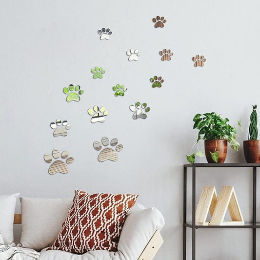 14 Pieces Paw Mirror Wall Stickers