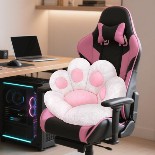 Cat Paw Cushion Comfy Kawaii Chair Plush Cushions Shape Lazy Pillow for Gamer Chair 28"X 24" Cozy Floor Cute Seat Kawaii for Girl Worker Gift, Dining Room Bedroom Decorate White