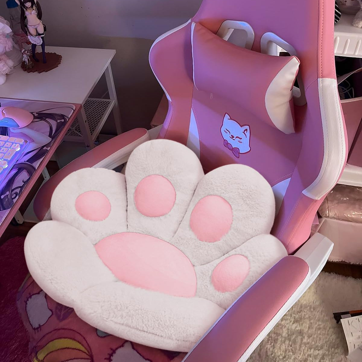 Cat Paw Cushion Comfy Kawaii Chair Plush Cushions Shape Lazy Pillow for Gamer Chair 28"X 24" Cozy Floor Cute Seat Kawaii for Girl Worker Gift, Dining Room Bedroom Decorate White