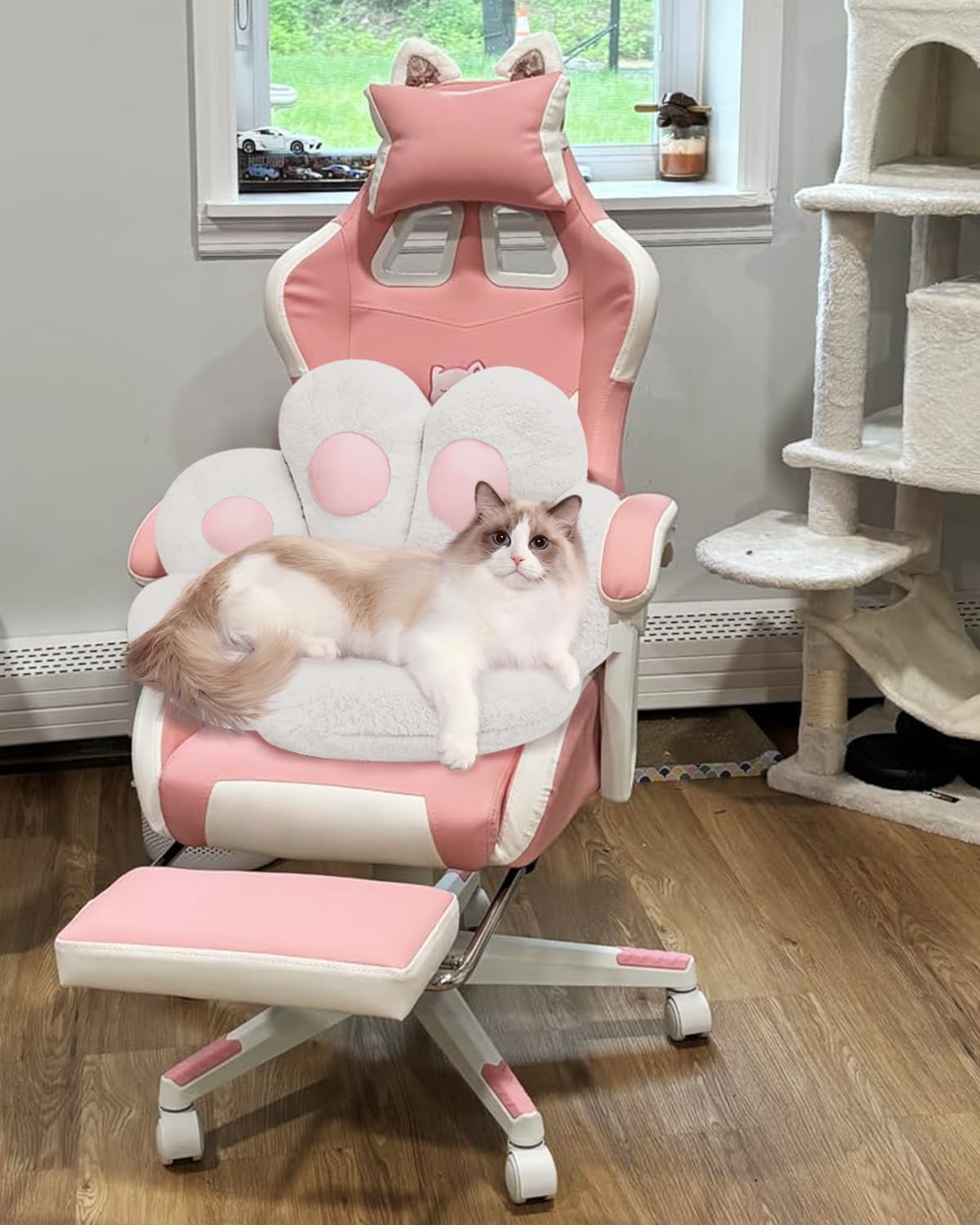 Cat Paw Cushion Comfy Kawaii Chair Plush Cushions Shape Lazy Pillow for Gamer Chair 28"X 24" Cozy Floor Cute Seat Kawaii for Girl Worker Gift, Dining Room Bedroom Decorate White