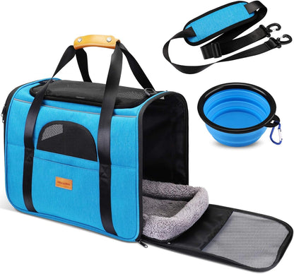 Portable Pet Carrier Bag, Top Opening, Removable Mat and Breathable Mesh, Foldable Transport Carrier for Dogs and Cats, with Shoulder Strap and Pet Bowl, Grey