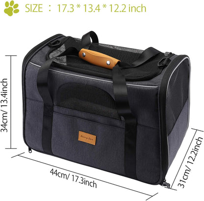 Portable Pet Carrier Bag, Top Opening, Removable Mat and Breathable Mesh, Foldable Transport Carrier for Dogs and Cats, with Shoulder Strap and Pet Bowl, Grey
