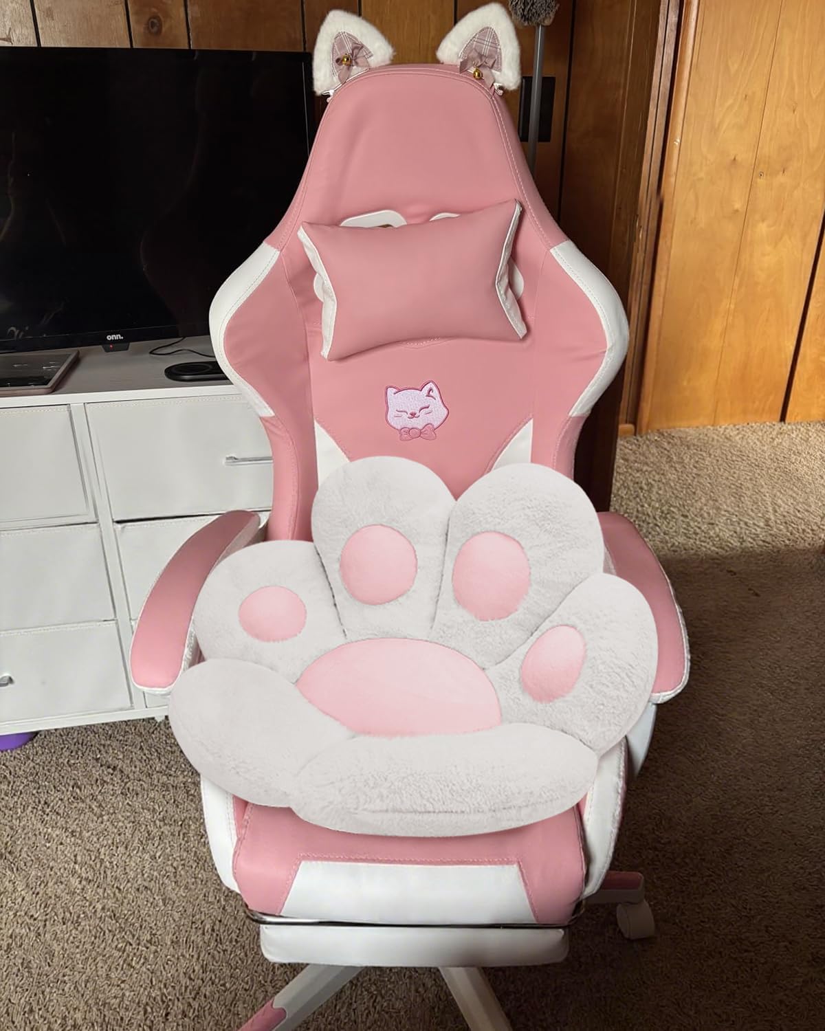 Cat Paw Cushion Comfy Kawaii Chair Plush Cushions Shape Lazy Pillow for Gamer Chair 28"X 24" Cozy Floor Cute Seat Kawaii for Girl Worker Gift, Dining Room Bedroom Decorate White