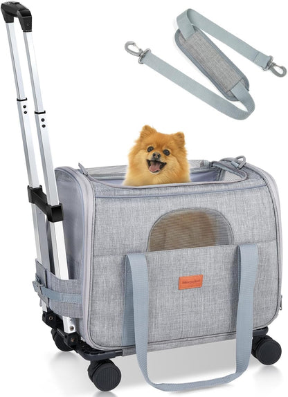Portable Pet Carrier Bag, Top Opening, Removable Mat and Breathable Mesh, Foldable Transport Carrier for Dogs and Cats, with Shoulder Strap and Pet Bowl, Grey
