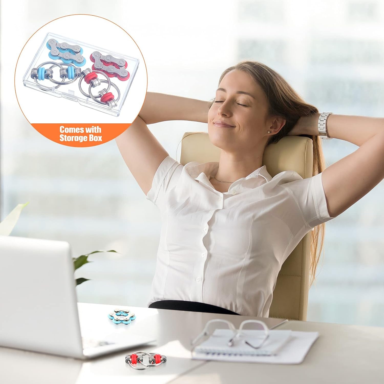 4 Pcs Fidget Toy Set Flippy Roller Chain, Six Roller Fidget Stress Reducer Bike Chain Toys Gift for Adults in Learning ADHD, Add, Autism, Anxiety Relief(Red, Blue)