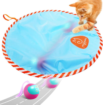 Interactive Cat Ball Toy Set - Automatic Rolling Chase Ball with Fluffy Tail and Small Mouse, Rechargeable (White)