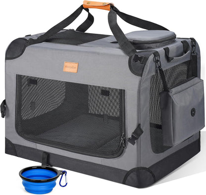 Portable Pet Carrier Bag, Top Opening, Removable Mat and Breathable Mesh, Foldable Transport Carrier for Dogs and Cats, with Shoulder Strap and Pet Bowl, Grey