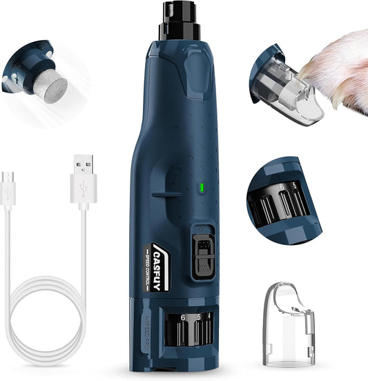 Professional Quiet Dog Nail Grinder - 6-Speed Rechargeable Electric Trimmer with 2 LED Lights and Dust Cap for Large, Medium, and Small Dogs/Cats